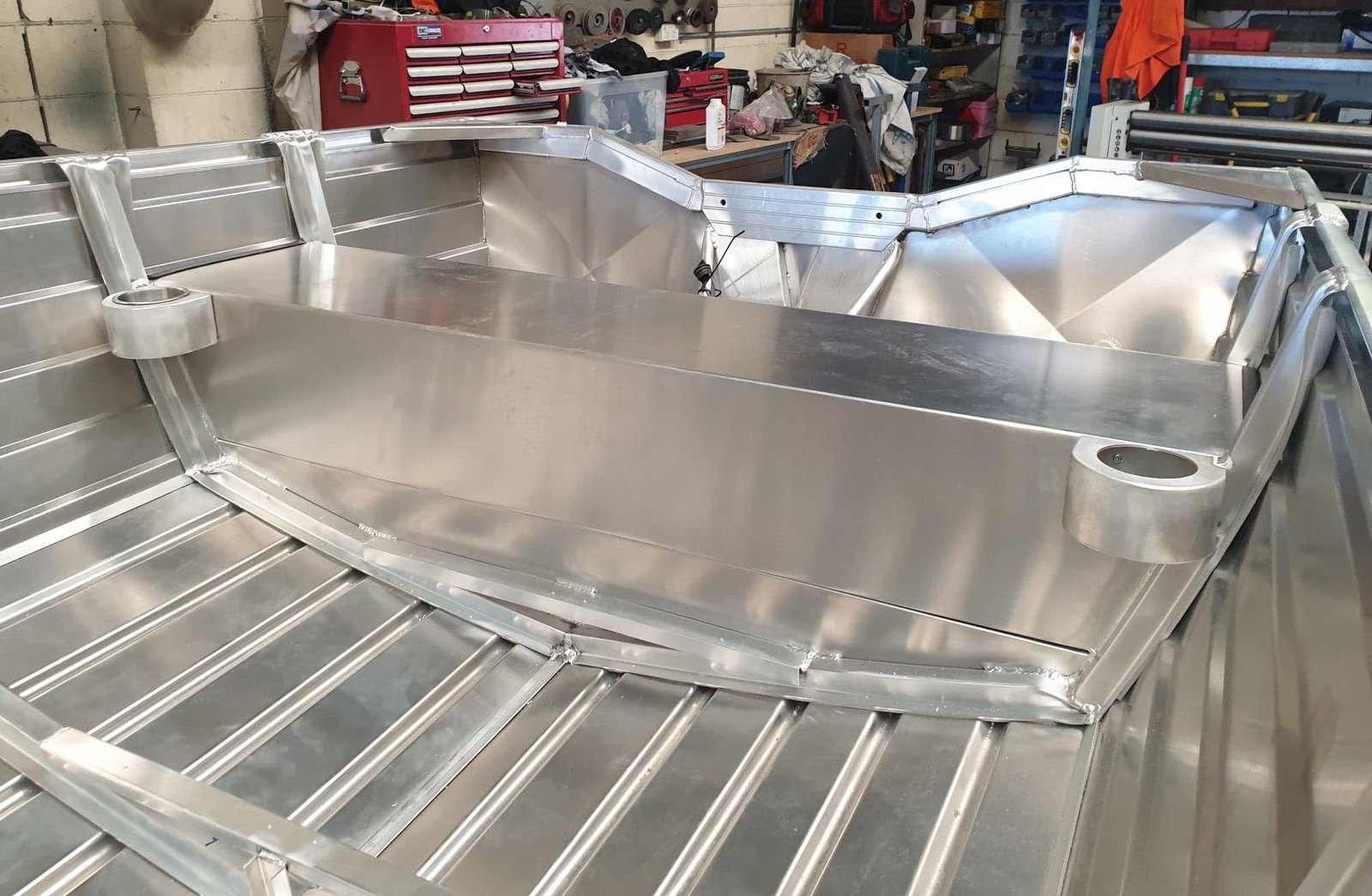 A welded aluminium hull under construction at BWC Stainless
