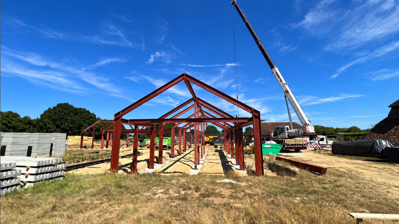 Structural steel frame going up on a Two Js Metalwork job