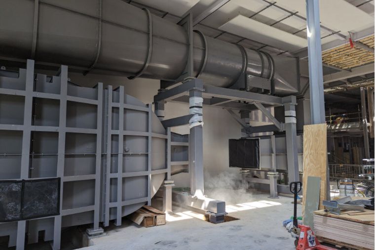Structural steelwork and ductwork installed as part of a fit-out